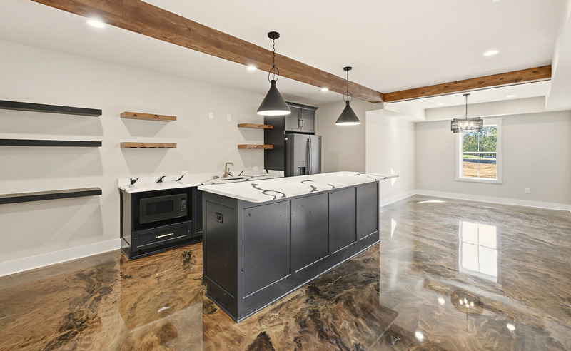 Full custom bar area with epoxy floors